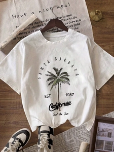 Dames Amerikaanse Retro Stijl Melkzijde T-shirt met Korte Mouwen Ronde Hals Losse Bedrukte Top Casual Streetwear Mode Tee