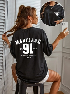 T-shirt noir surdimensionné avec imprimé Maryland 91 et slogan motivant au dos