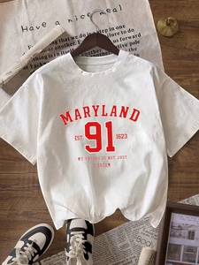 Damen Casual Maryland 91 Grafikdruck T-Shirt Rundhalsausschnitt Kurzarm Locker Polyester Sommer Streetwear Top
