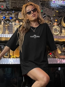 Damen Oversize T-Shirt Streetwear Gebürstete Milchseide Kurzarm Tee Palm Springs Grafik Druck Rundhals Sommer Oberteil