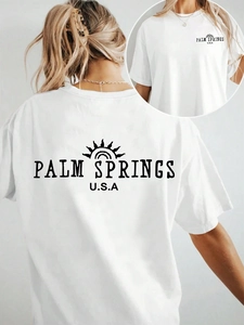 Women Casual Palm Springs Printed T-Shirt Short Sleeve Round Neck Milk Silk Oversized Top Loose Summer Streetwear Tee