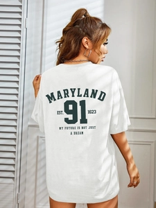 T-shirt blanc oversize avec imprimé vintage Maryland 91 au dos vu de l'arrière