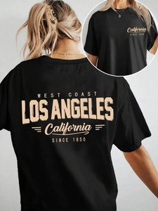 T-shirt noir femme coupe oversize style vintage américain avec imprimé West Coast