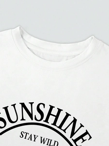 T-shirt blanc à col rond avec imprimé Sunshine Stay Wild pour la mode décontractée