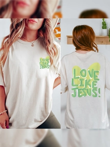 T-shirt femme crème coupe ample à manches courtes avec imprimé Love Like Jesus vert