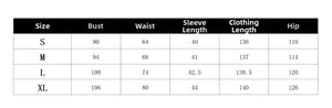 Size chart for V-neck wide leg jumpsuit with measurements for bust waist and length