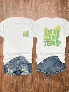 Ensemble d'été t-shirt blanc Love Like Jesus et short en jean déchiré pour femmes décontracté