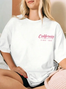 T-shirt blanc pour femme en coton avec imprimé California rose pour un style décontracté