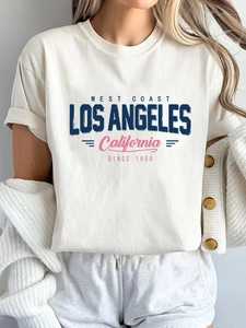 Women's off-white Los Angeles print t-shirt, casual short sleeve cotton top for summer