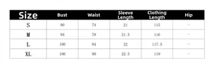 Tableau des tailles pour robe femme incluant buste taille manches et longueur totale