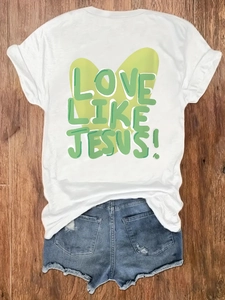 T-shirt en coton blanc à plat avec imprimé graphique cœur vert Love Like Jesus