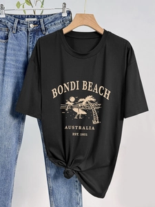 Women's Casual Short Sleeve Round Neck T-Shirt Vintage Bondi Beach Australia Graphic Print Loose Summer Top