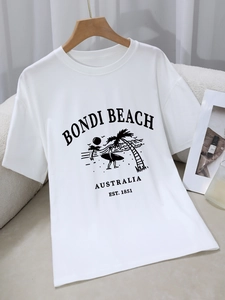 Women's Casual Round Neck Short Sleeve T-Shirt Bondi Beach Australia Print Brushed Polyester Soft Comfortable Streetwear Top