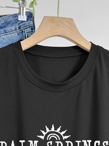 T-shirt noir en coton pour femme avec imprimé graphique blanc Palm Springs