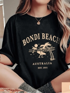T-shirt noir col rond pour femme avec imprimé graphique Bondi Beach Australia
