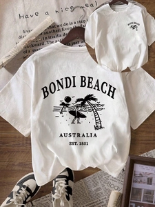 Women Casual Round Neck Short Sleeve Polyester T-Shirt Bondi Beach Australia Print Loose Streetwear Summer Top