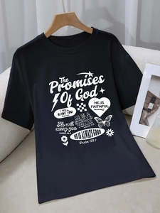 Women Casual Round Neck Short Sleeve T-Shirt Brushed Milk Silk Graphic Tee The Promise Motivational Letter Print Top