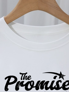 Crew neck white cotton t-shirt featuring The Promise star print and double stitching