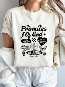 Women's Oversized T-Shirt The Promises Of God Bible Verse Graphic Tee Round Neck Casual Streetwear Vintage Polyester Top
