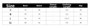 Tableau des tailles détaillé pour robe trapèze asymétrique femme du S au XL