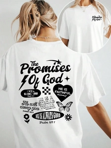 Women's Casual Religious T-Shirt The Promises Of God Bible Verse Print Short Sleeve Loose Fit Crew Neck Summer Tee Top