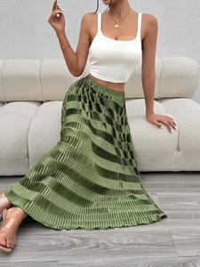 Jupe longue plissée vert olive pour femmes avec taille haute et coupe évasée en ligne A