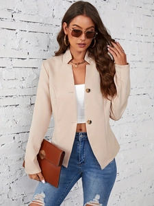 Slim fit apricot blazer for women with a single-breasted design in a street style look