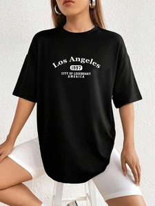 T-shirt oversize nera da donna con grafica Los Angeles in stile streetwear vintage