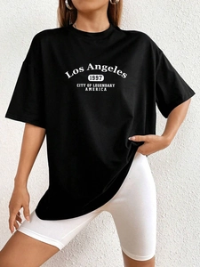 T-shirt nera ampia da donna con stampa grafica Los Angeles 1997 in cotone morbido