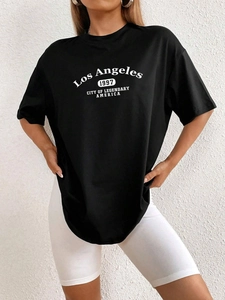 T-shirt oversize da donna nera in cotone con stampa Los Angeles 1997