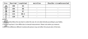 Detailed size chart for women long sleeve t-shirt showing bust and length measurements