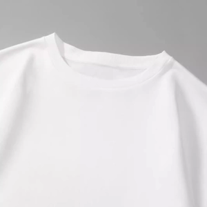 White crew neck long sleeve T-shirt with ribbed neckline detail on grey background
