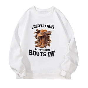 White long sleeve sweatshirt with American retro Country Gals graphic print
