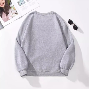 Back view of a grey casual long-sleeve sweatshirt with owl print and ribbed cuffs
