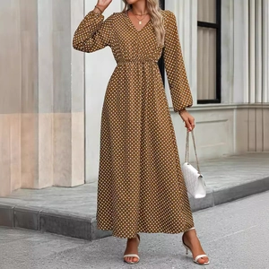 Women's V-Neck Polka Dot Long Sleeve Maxi Dress Polyester Elegant High Waist A-Line Long Dress For Party Vacation Daily