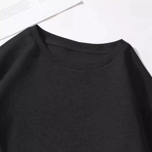 Women's black casual sweatshirt with ribbed round neck and drop shoulder detail