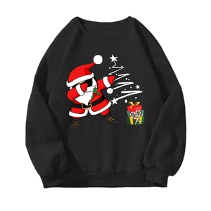Black long sleeve t-shirt with dabbing Santa Claus print and Christmas tree graphic