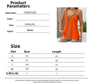 Detailed size chart for women summer camisole with chest and length measurements in cm