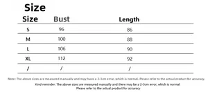 Size guide table for the sleeveless A-line dress showing bust and length in cm