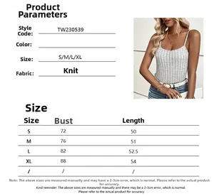 Detailed size chart and product specifications for the knitted ribbed halter top
