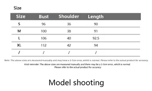 Detailed size chart for houndstooth sleeveless dress with S to XL measurements in cm