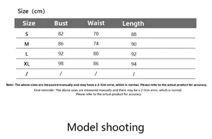 Size chart table for women sleeveless backless slim dress with bust waist length in cm