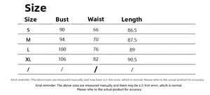 Detailed size chart for floral strap dress showing bust waist and length measurements