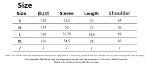 Size chart for women's red plaid thick cardigan showing bust sleeve and length measurements