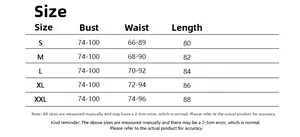 Detailed size chart for backless sundress showing bust, waist, and length measurements
