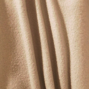 Close-up of premium light beige 220g fleece fabric texture for crewneck sweatshirt