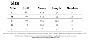 Size chart for women plaid long sleeve shirt showing bust and shoulder measurements