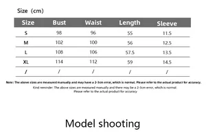 Detailed size chart for women double layer short sleeve blouse from size S to XL