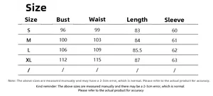 Detailed size guide table for elegant long sleeve plaid dress in centimeters