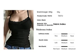 Détail d'un haut corset noir avec bordure en dentelle et tissu côtelé en polyester